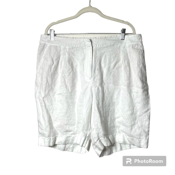 Boden 100% Linen Woman's White Elastic Back Shorts Size 14 - Picture 1 of 7